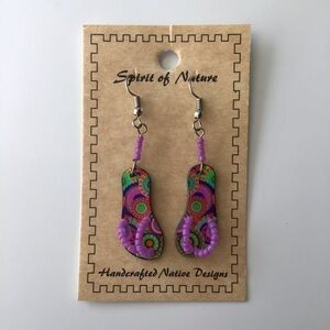 NEW Flip Flop Earrings PURPLE MANDALA French Wire Pierced Spirit of Nature Drop